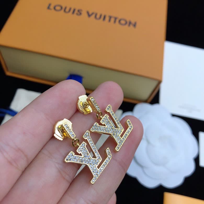 Louis Vuitton Gold Tone Crystal Earrings